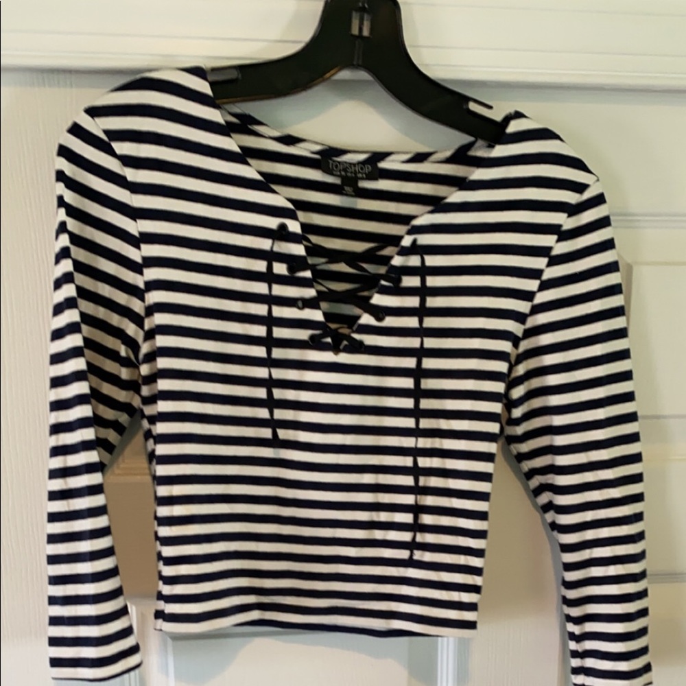 Top shop long sleeve crop top navy and white